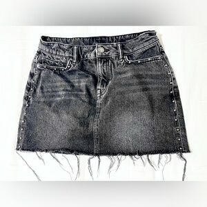 All Saints Denim Jean Short Skirt Y2k Distressed 6 Raw Hem Studded Black Wash